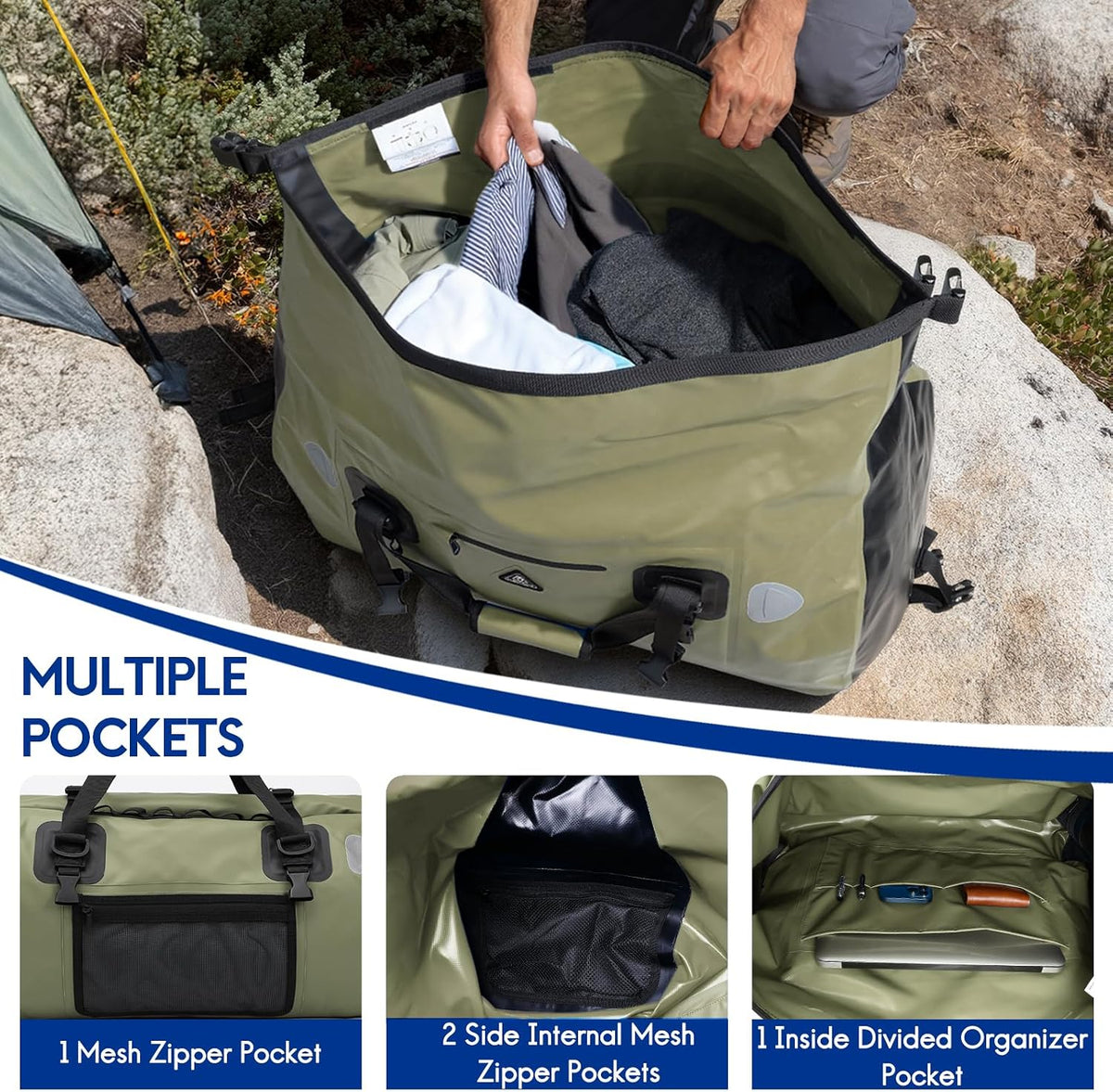 Haimont Waterproof Duffel Bag Roll-top Dry Duffel Bag with Quick-fixed Straps for Motorcycling, Rafting, Boating, SUP, Kayaking, Travel, 50L/70L
