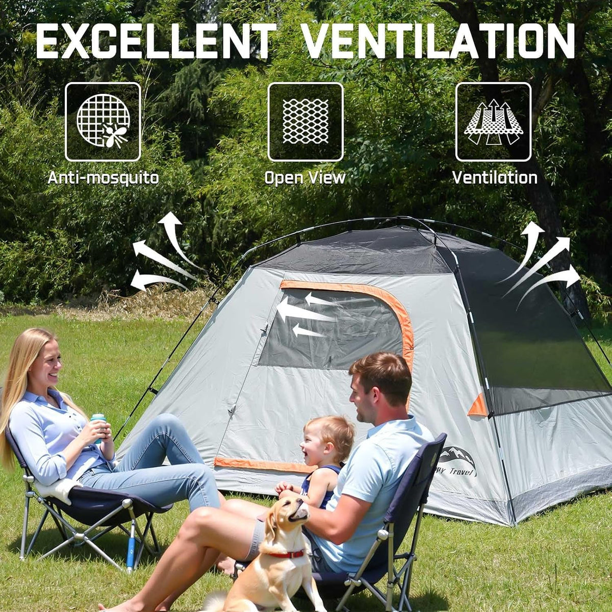 Happy Travel Camping Tent, 4/6 Person Dome Tents for Camping with Rainfly
