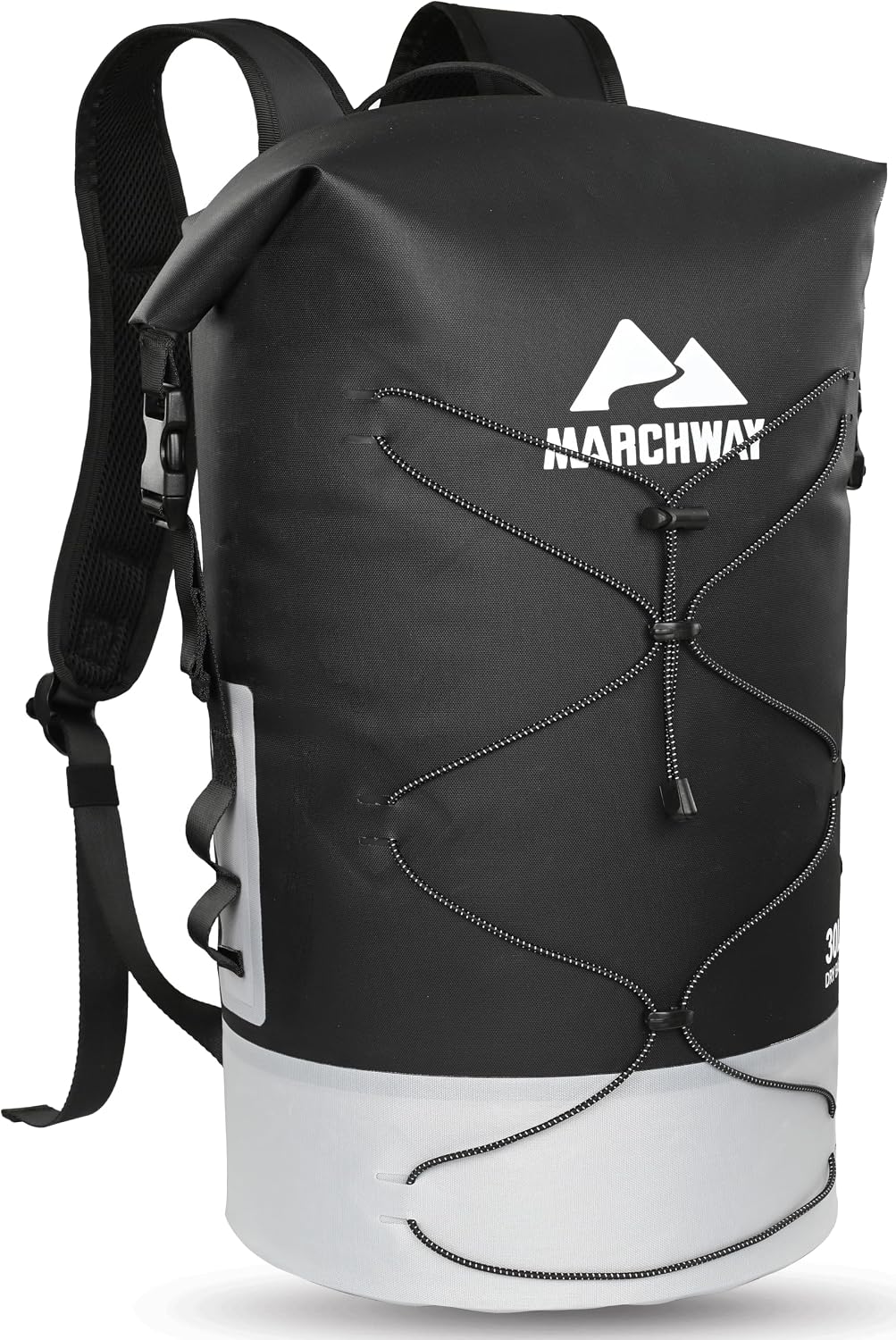 MARCHWAY Floating Roll Top Dry Bag, Flexible Lightweight TPU-coated Nylon Waterproof Backpack 20L/30L/40L with Padded Straps for Boating, Kayaking, Swimming, Hiking, Beach (Black, 30L)