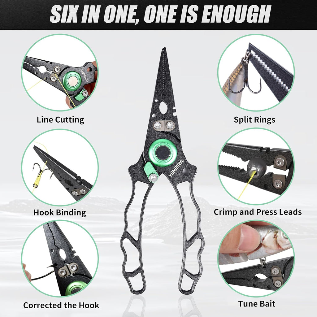 Fishing Pliers with Innovative Ergonomical Handle, Corrosion Saltwater Resistant,Fishing Multitool Hook Remover Braided Fishing Line Cutting, Split Ring with Coiled Lanyard and Sheath