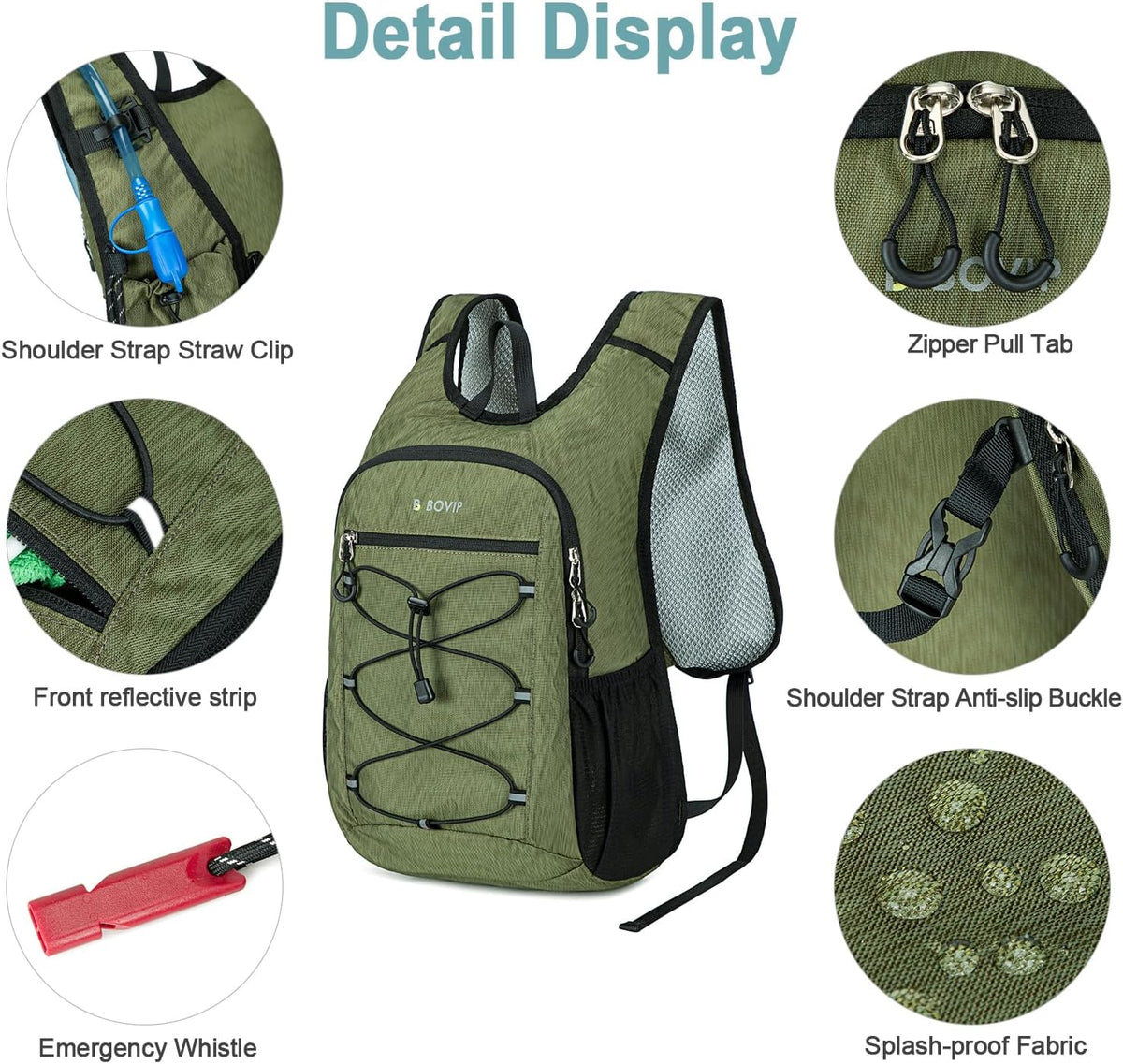 BOVIP Lightweight Hydration Back,15L Multipurpose Hiking Backpack with 1.5L Water Bladder ,Hydro Water Daypack for Cycling Hiking Rave for Men Women
