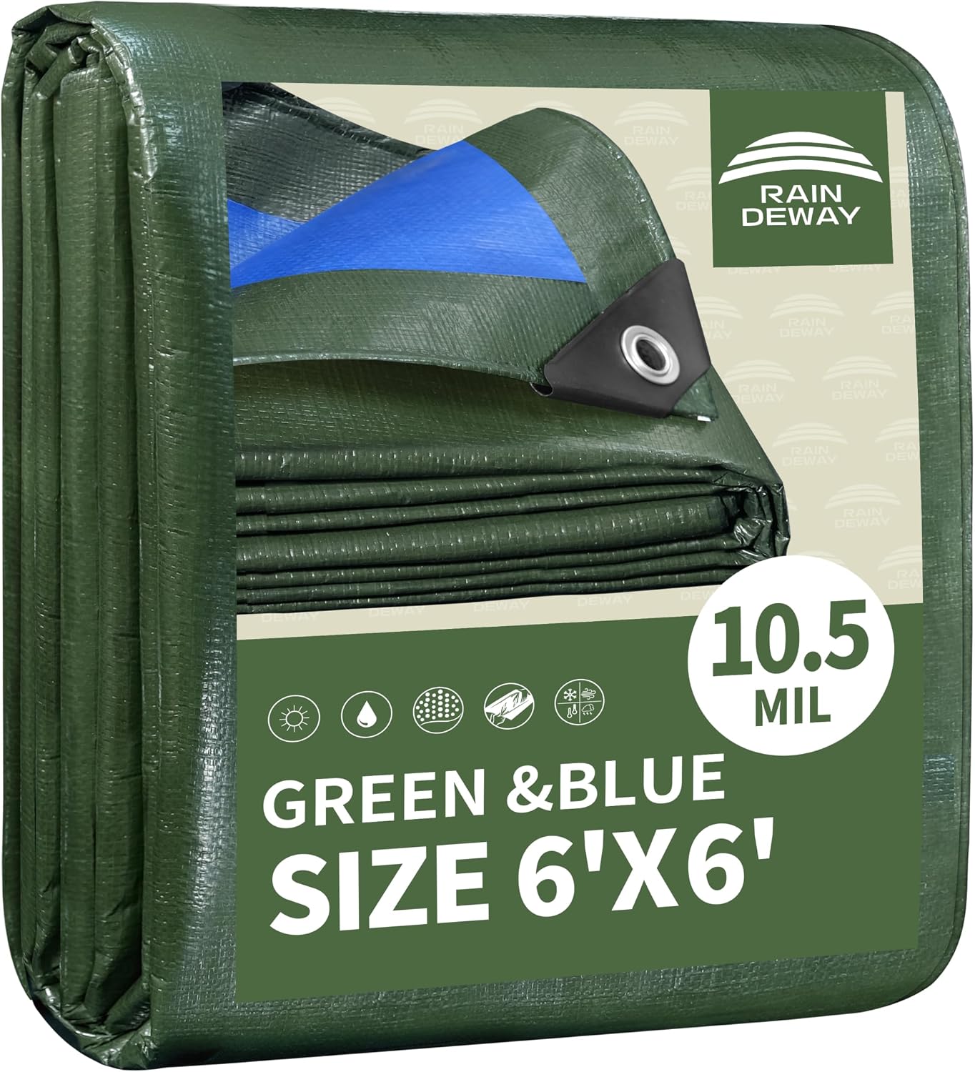 RAINDEWAY 6x6 Feet Tarps Heavy Duty Waterproof 10.5 Mil Outdoor Small Tarp