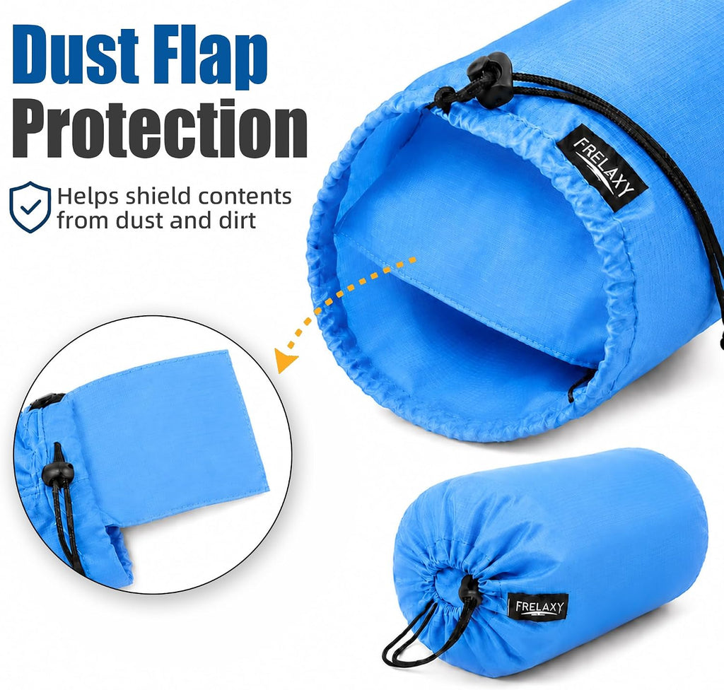 Frelaxy Stuff Sack Set 5-Pack (3L&5L&9L&15L&20L), Ultralight Ditty Bags with Dust Flap for Traveling Hiking Backpacking (Sky Blue&Blue&Navy&Army Green&Black)