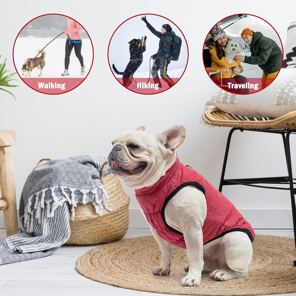 SCENEREAL Winter Dog Vest Coat with Harness Built in for Small Dogs, Red XS