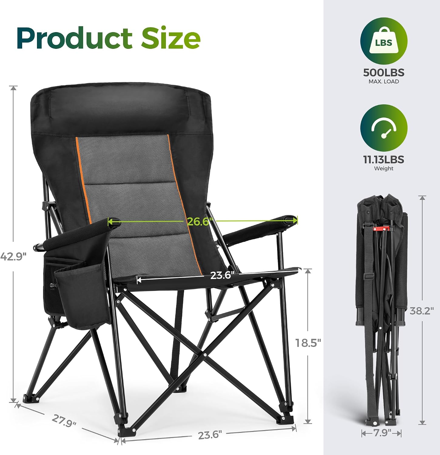 ALPHA CAMP Oversized Camping Chair for Adult Lawn Chair for Outdoor Camping
