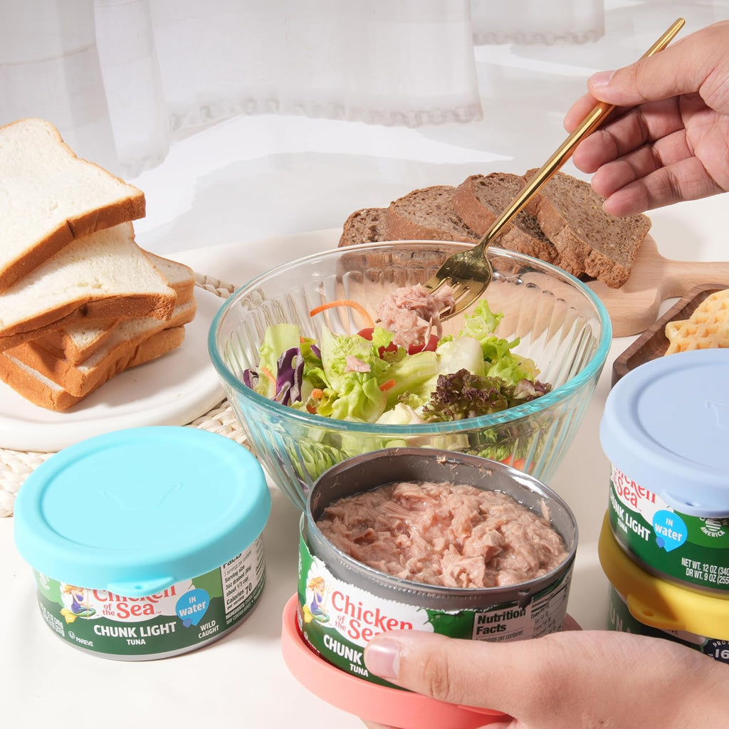 4PCs 4-inch Silicone Tuna Can Lids for 12oz Bumble Bee | Chicken of the Sea | StarKist Tuna Can, Reusable Can Topper, Can Cover for Canned Good, Freezer & Dishwasher Safe (Can NOT Included)
