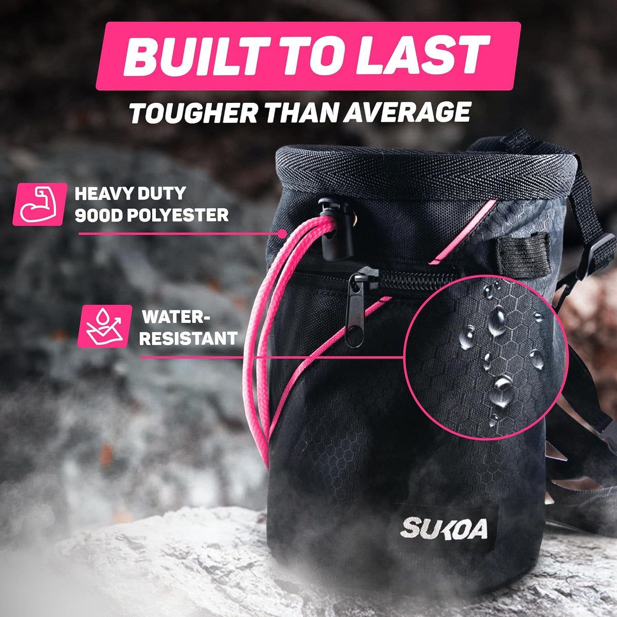 Chalk Bag for Rock Climbing - Rock Climbing Gifts Gear Accessories - Quick-Clip Belt, Large Zippered Pockets & Brush Holder - Weight Lifting, Gym, Bouldering, Disc Golf, Wall, Rock Climbing Chalk Bag