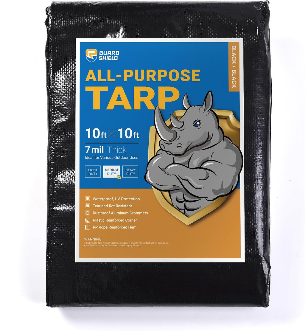 GUARD SHIELD Black Tarp Waterproof 10x12 Feet All Purpose 7mil Tarps