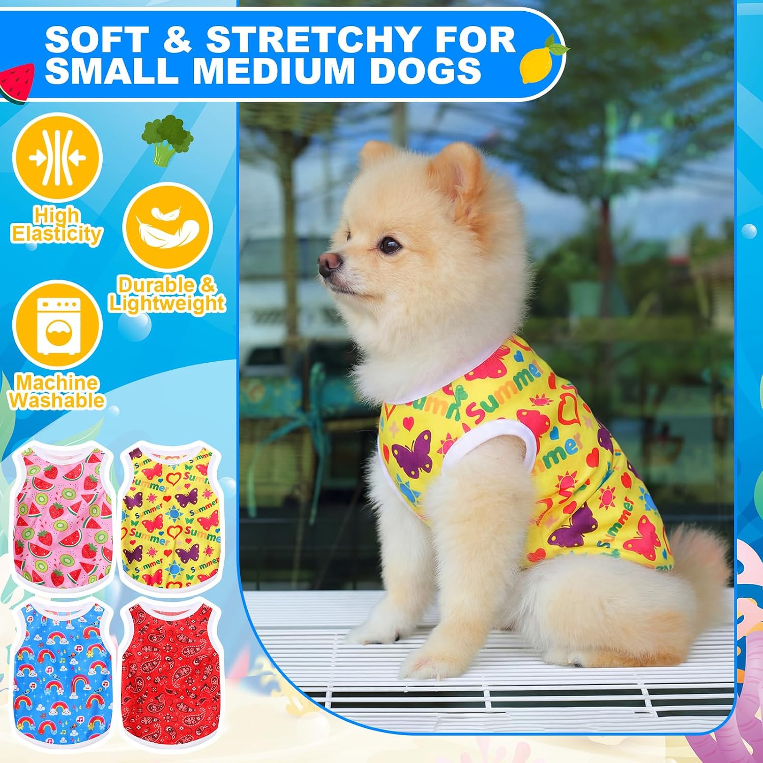 Yaomiao 32 Pack Summer Small Dogs Clothes Puppy Shirts Bulk, Breathable Sleeveless Pet T-Shirts, Cute Hawaiian Dog Clothes for Boy & Girl Dogs, Vest Apparel for Puppies Cats(Cartoon Series,S)