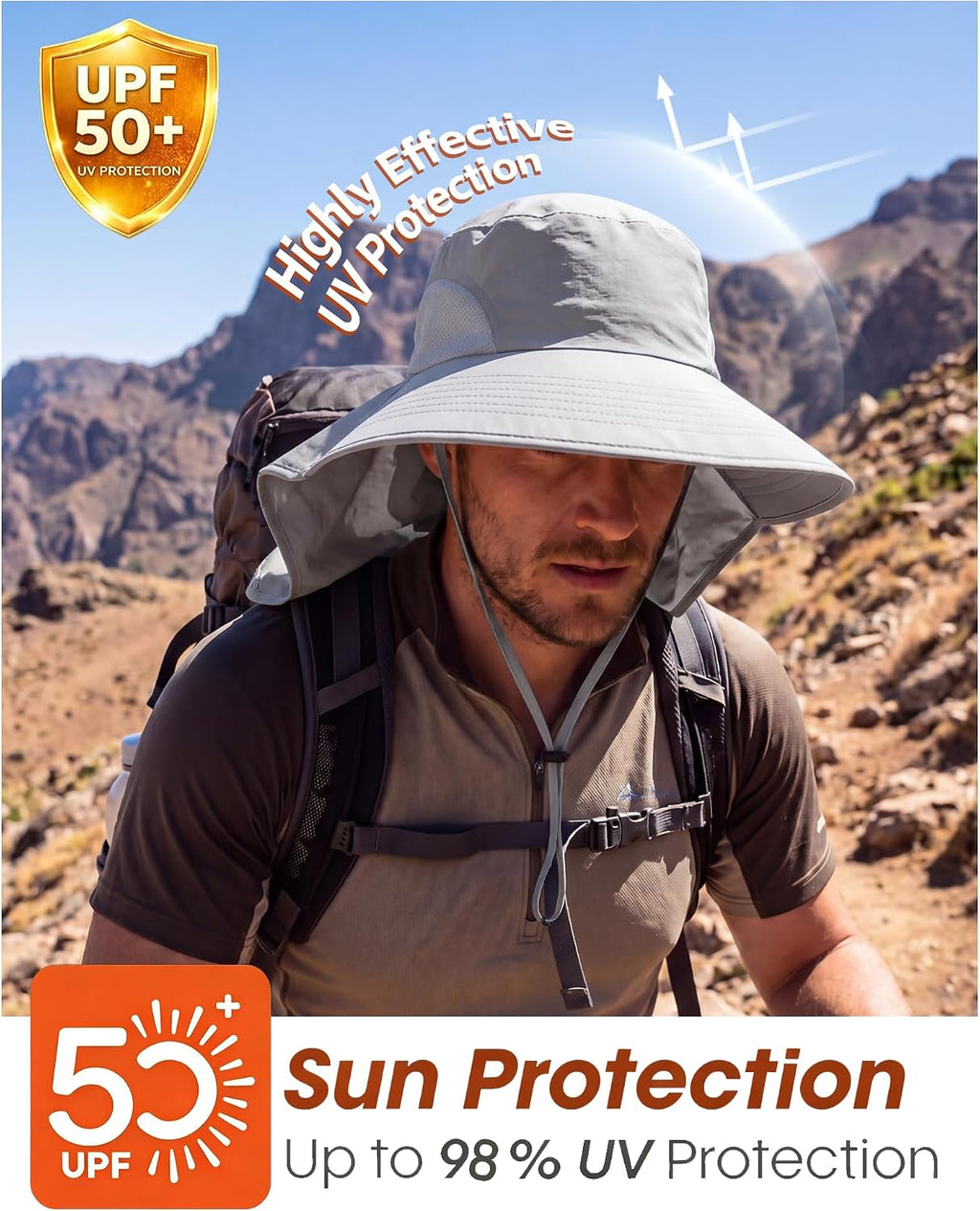 Home Prefer Outdoor UPF50+ Sun Hat Wide Brim Mesh Fishing Hat with Neck Flap