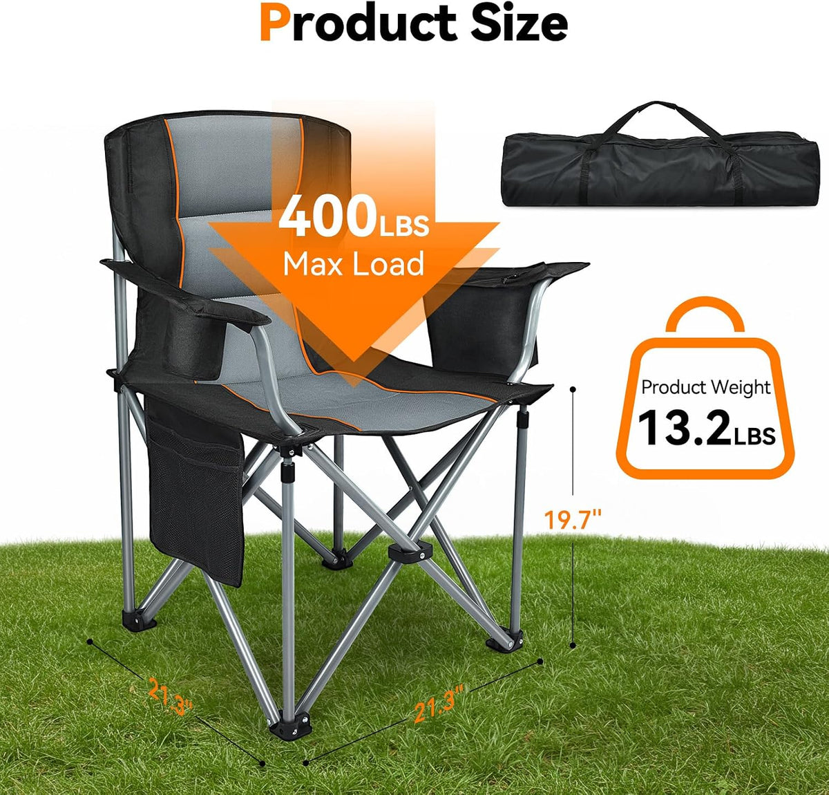 Camping Chairs, 2 Pack Oversized Heavy Duty Fully Padded Folding Chairs