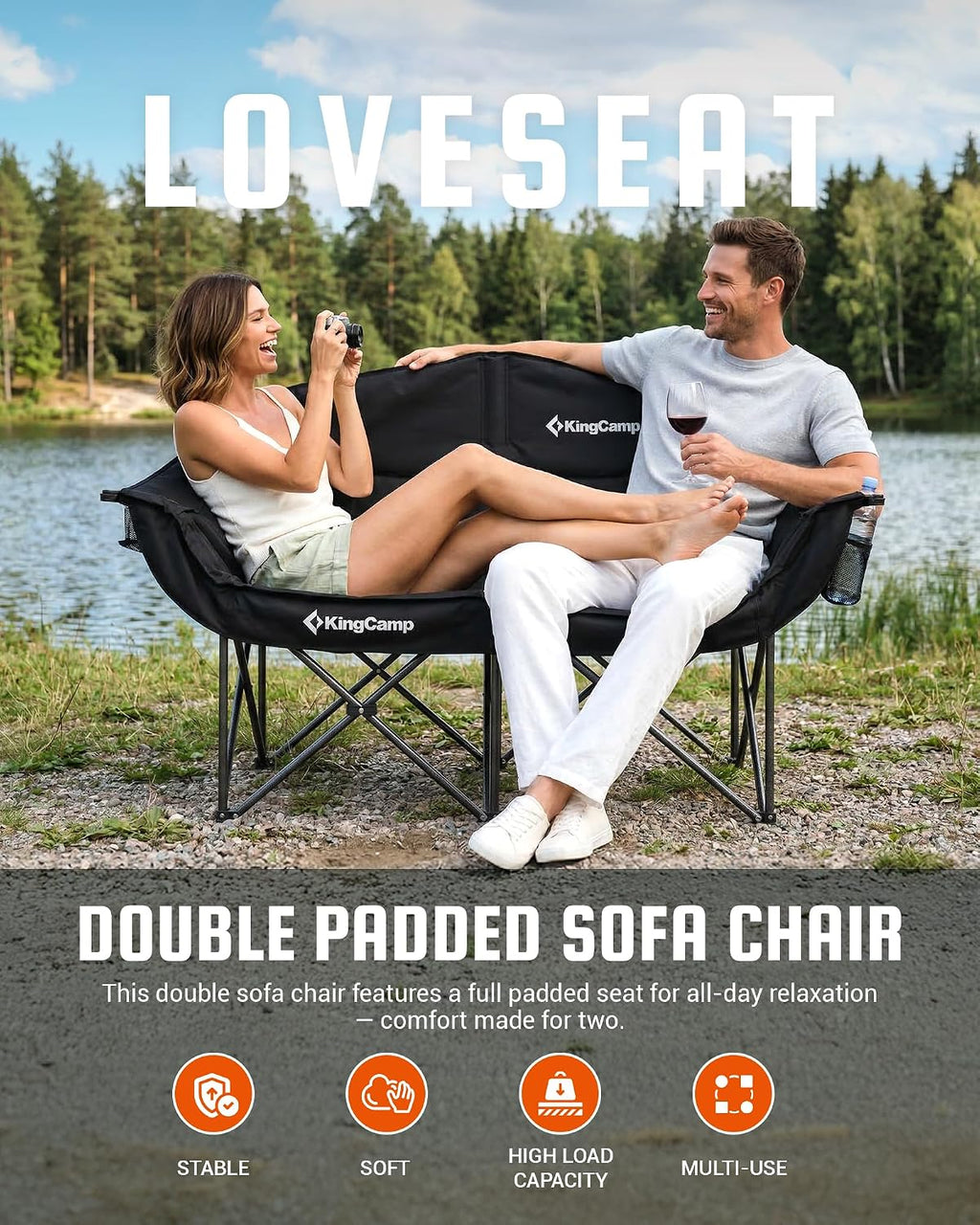 KingCamp Double Camping Chair, Heavy Duty 660lbs Folding 2 Person Chair