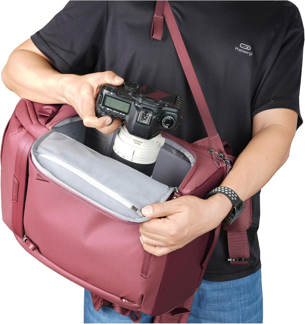 VANGUARD VEO Metro B25L Camera & Everyday Backpack (Magenta) – Fits 70–200mm Attached, 16" Laptop Storage, Convertible Daypack Design, Carry-On Ready