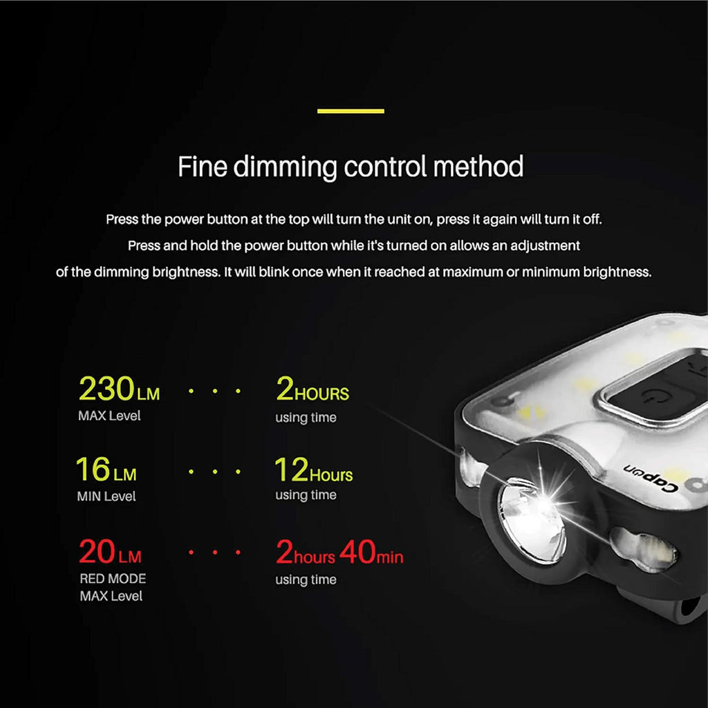 Claymore Capon 40B Red Clip-On Cap Light – USB-C Rechargeable 230LM LED Headlamp | 3 Light Modes 180° Adjustable Beam IP54 Water Resistant Up to 12 Hrs Runtime for Camping, Running, Outdoor