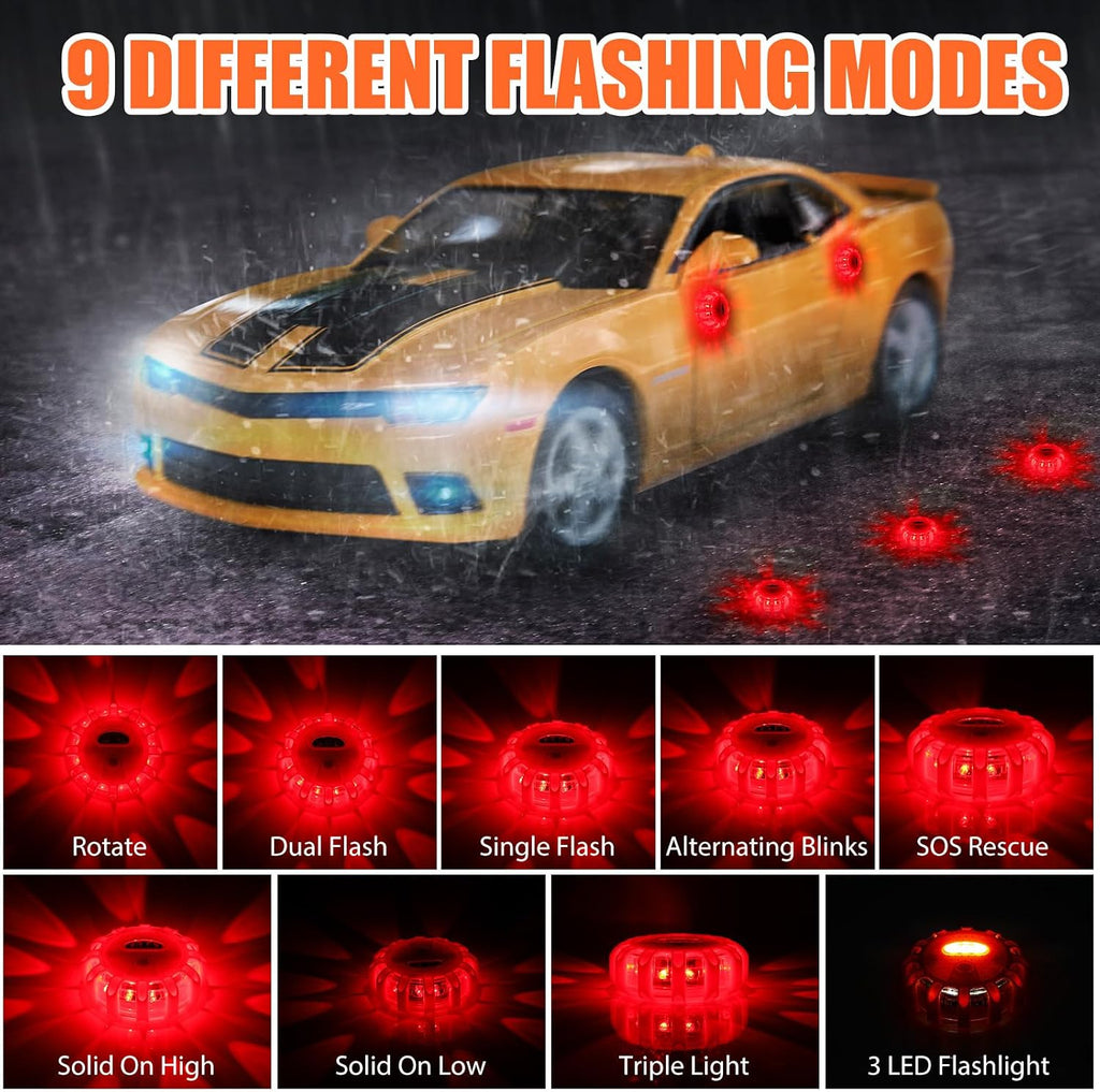 Tallew 16 Pack LED Road Emergency Roadside Lights Flashing Safety Warning Kit Beacon Magnet Hook Vehicle Boat Truck Disc Magnetic Flash Cars Security Driveway Automotive Strobe