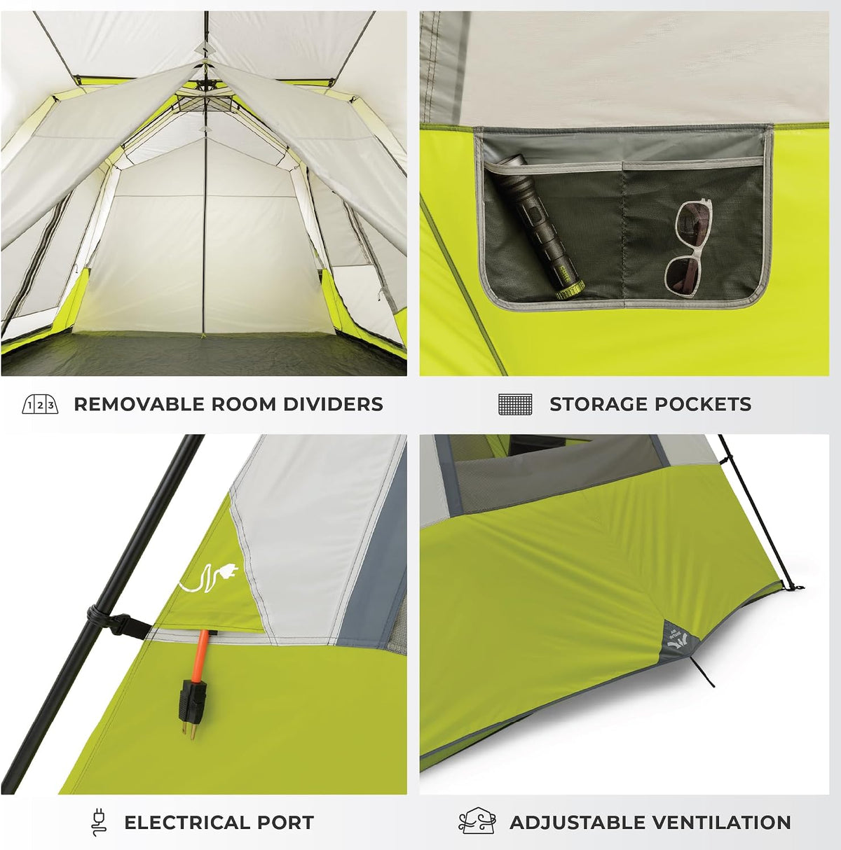 CORE Instant Cabin Tents | Family Cabin Multi Room Pop Up Tents Car Camping | Included Storage Pockets for Camping Accessories