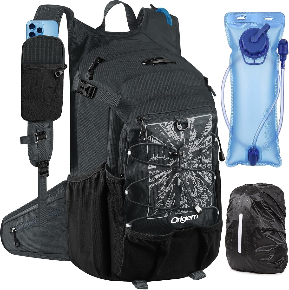Origem 22L Hiking Hydration Backpack with 3L Bladder & Rain Cover Men Women