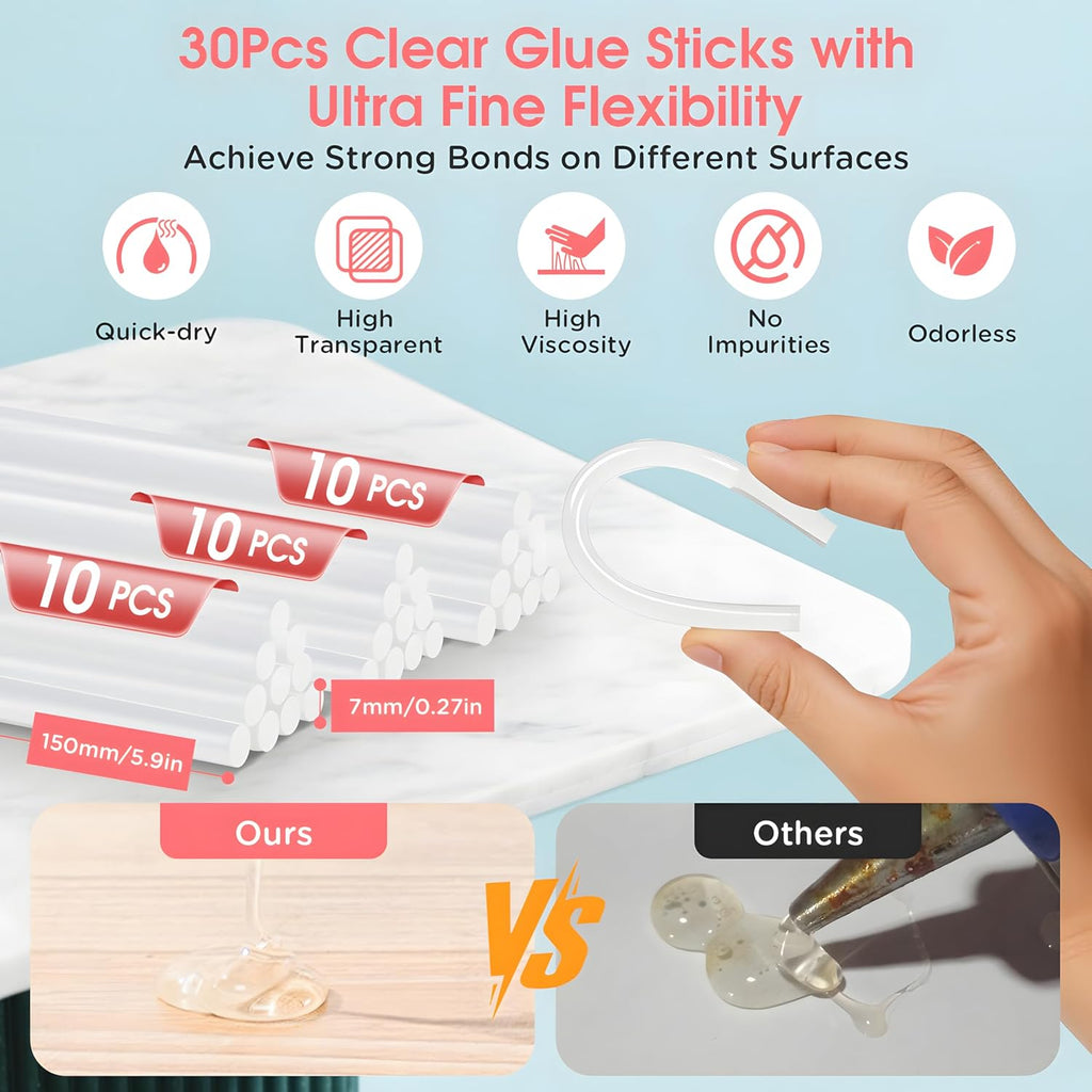Pink Cordless Hot Glue Gun with 30 Sticks, Fast Heating 2.6Ah Rechargeable