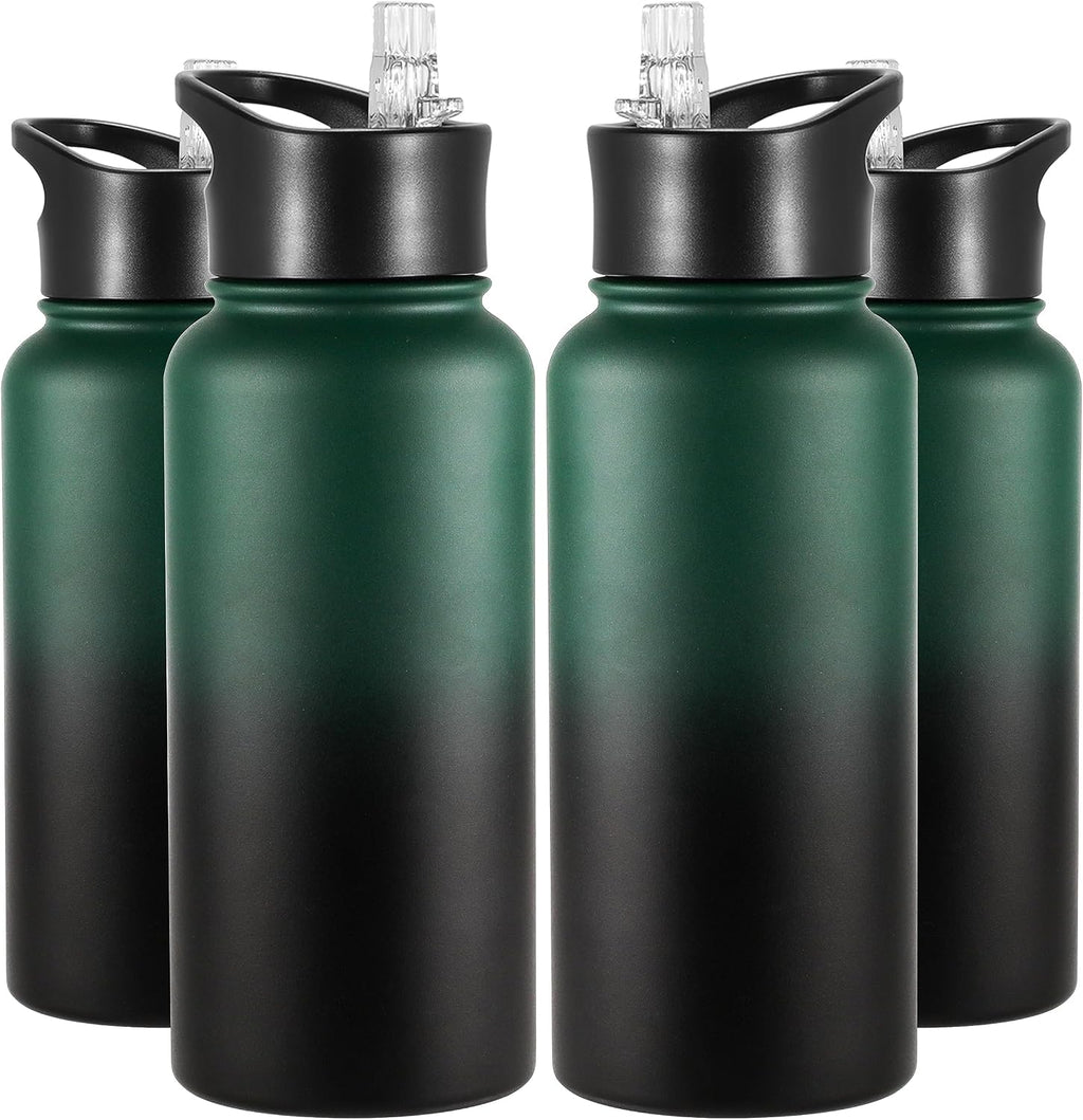 VEGOND 32 oz Insulated Water Bottle Bulk Stainless Steel Metal Water Bottles with Leak Proof Straw Lid & Spout Lid, Wide Mouth Double Walled Vacuum Travel Sports Bottle, 4 Pack