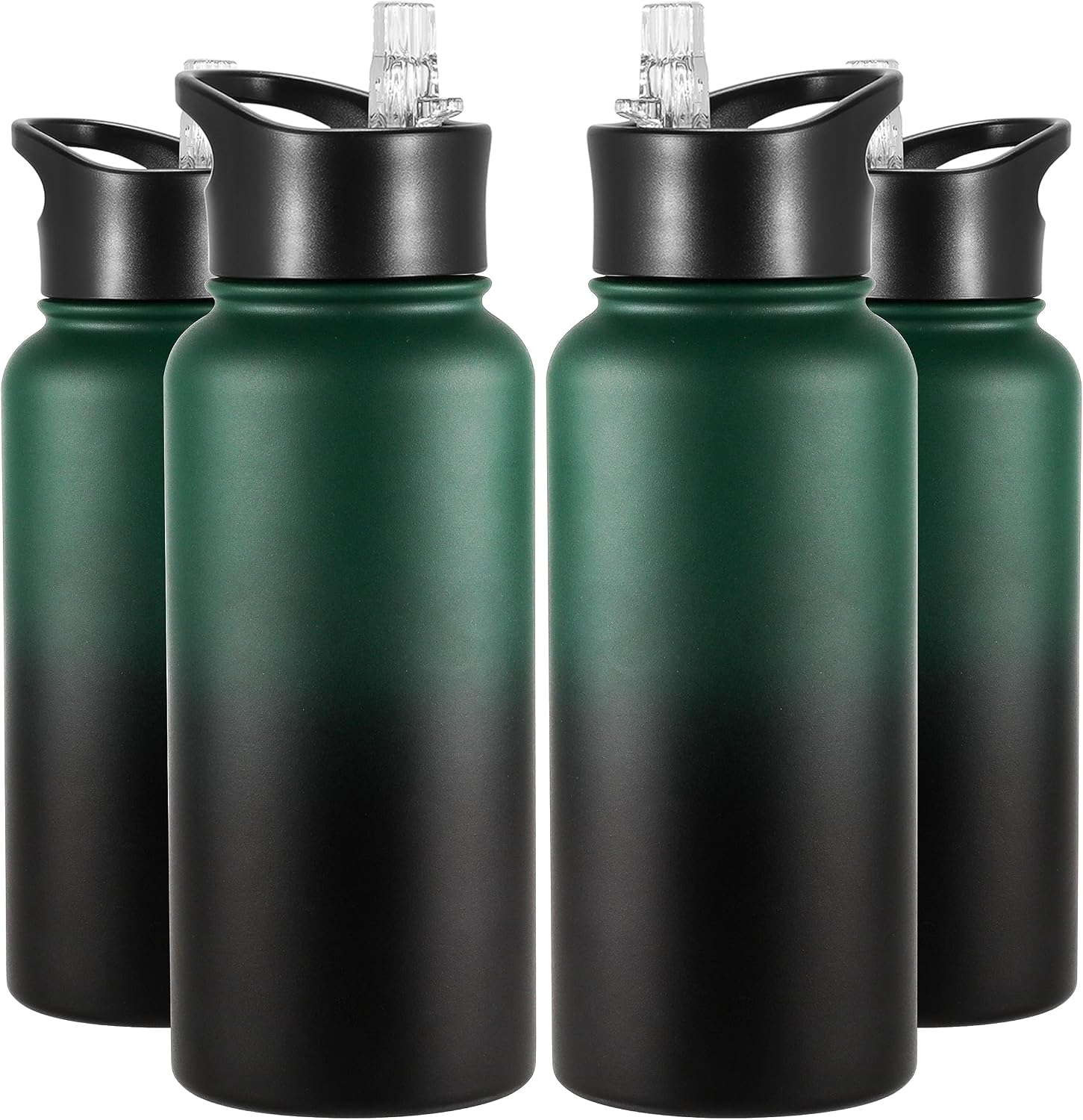 VEGOND 32 oz Insulated Water Bottle Bulk Stainless Steel Metal Water Bottles with Leak Proof Straw Lid & Spout Lid, Wide Mouth Double Walled Vacuum Travel Sports Bottle, 4 Pack