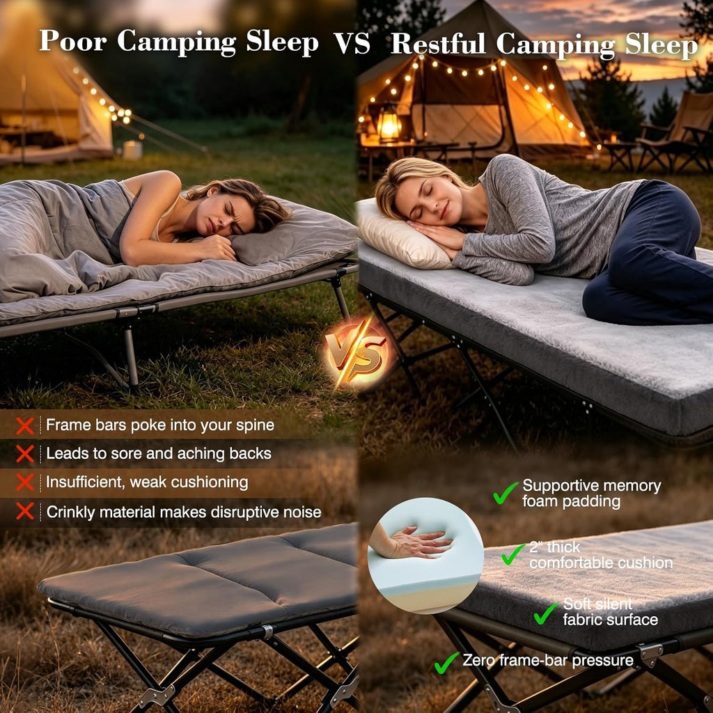 Thick Foam Camping Sleeping Pad, Soft Sleeping Mat, Double Side Fluff Camping Cot Pads for Adult, Non-Slip Roll up Camping Cot Mattress Topper for Camp Cot/Rv Bunk/Narrow Twin Beds, Pad Only