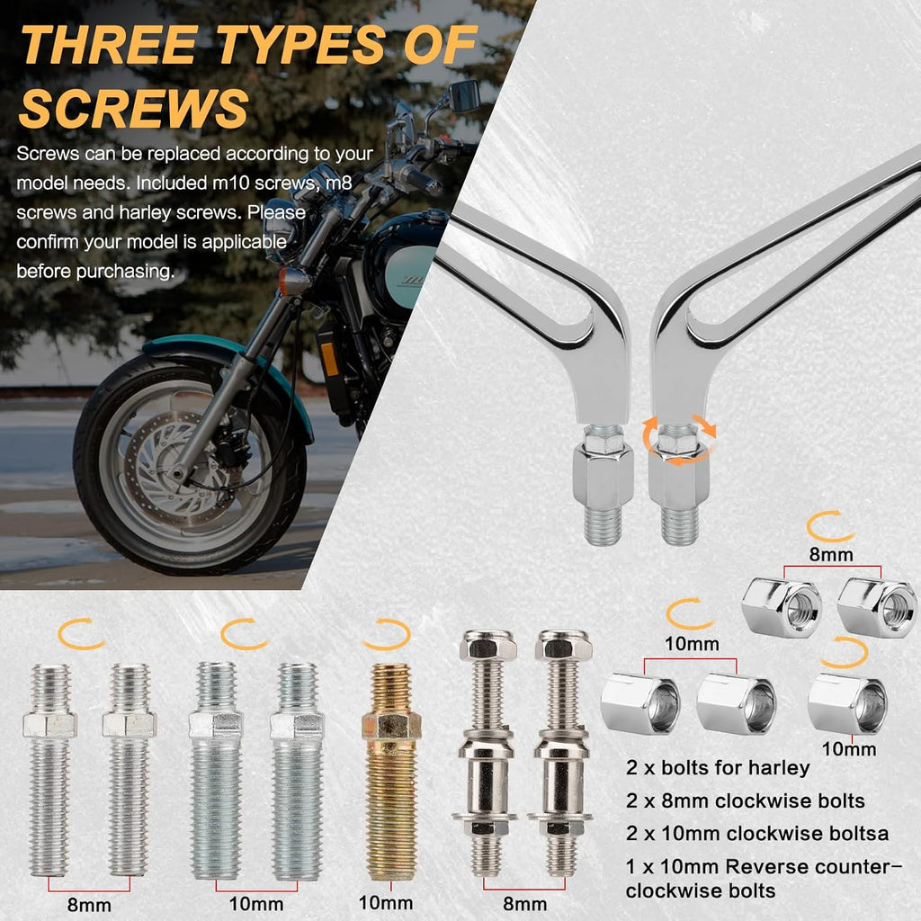 Motorcycle Rectangle Rearview Mirrors 8mm 10mm for Harley Touring