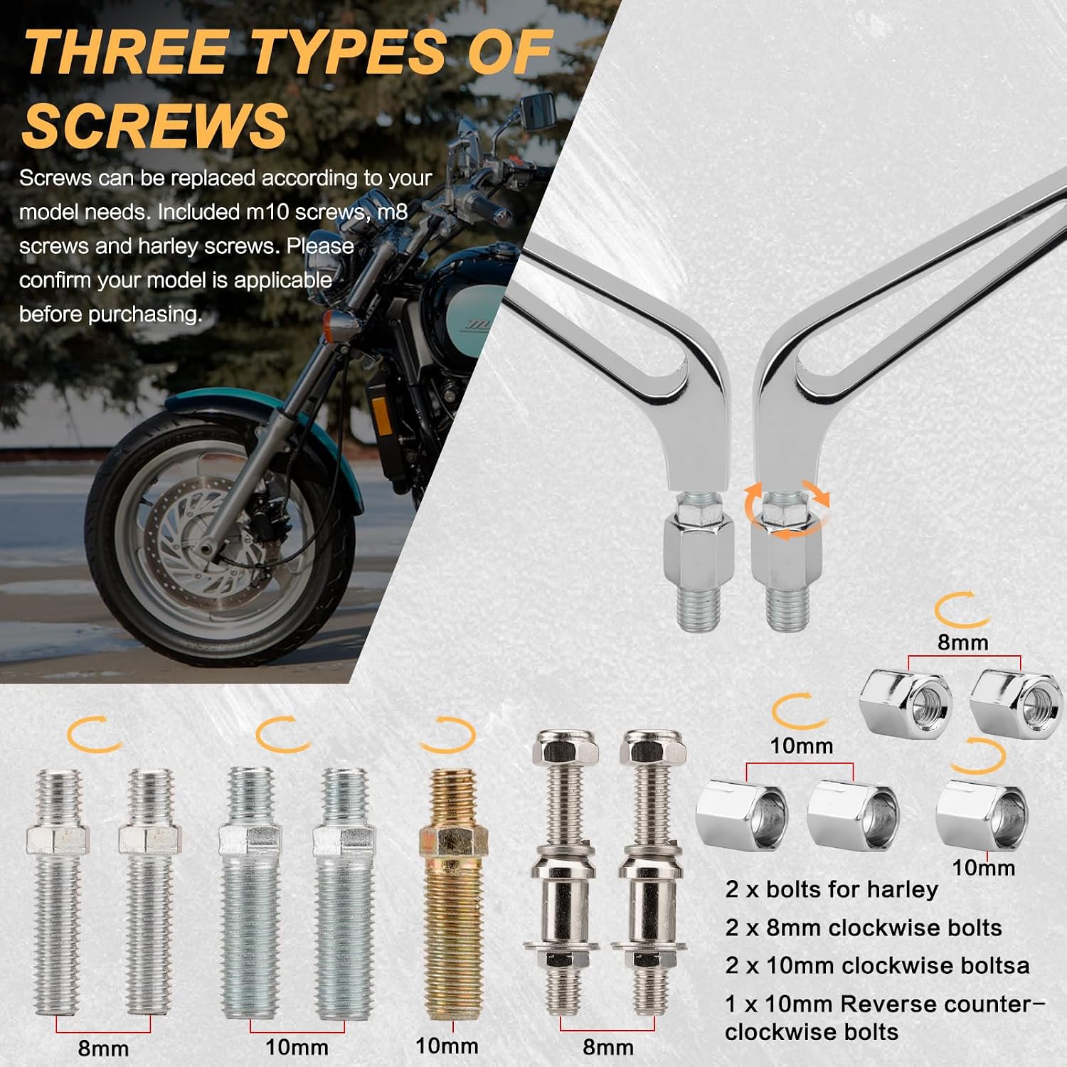 Motorcycle Rectangle Rearview Mirrors 8mm 10mm for Harley Touring