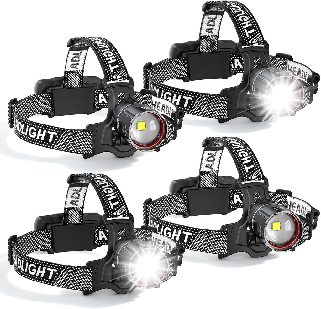 ATDOALL LED Headlamp Rechargeable, Super Bright Head Lamps 4-Pack Headlight