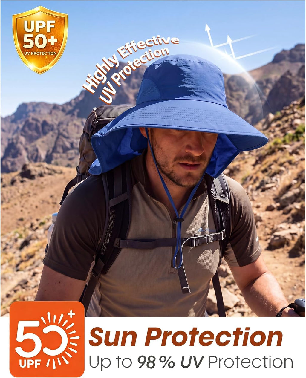 Home Prefer Outdoor UPF50+ Sun Hat Wide Brim Mesh Fishing Hat with Neck Flap