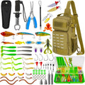 THKFISH 79 Pcs Fishing Tool Kit, Fishing Backpack with Tackle Boxes Fishing Pliers Kit Fishing Bait Lure Gear Kit Include Fish Hook Remover, Fishing Lures, Lip Gripper