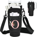 Initial Water Bottle Holder with Strap for Stanley Cup Accessories 40 oz/Simple Modern Tumbler, Birthdays for Women Girls, Water Bottle Carrier Bag with Phone Pocket,Hiking Walking Gym Camping