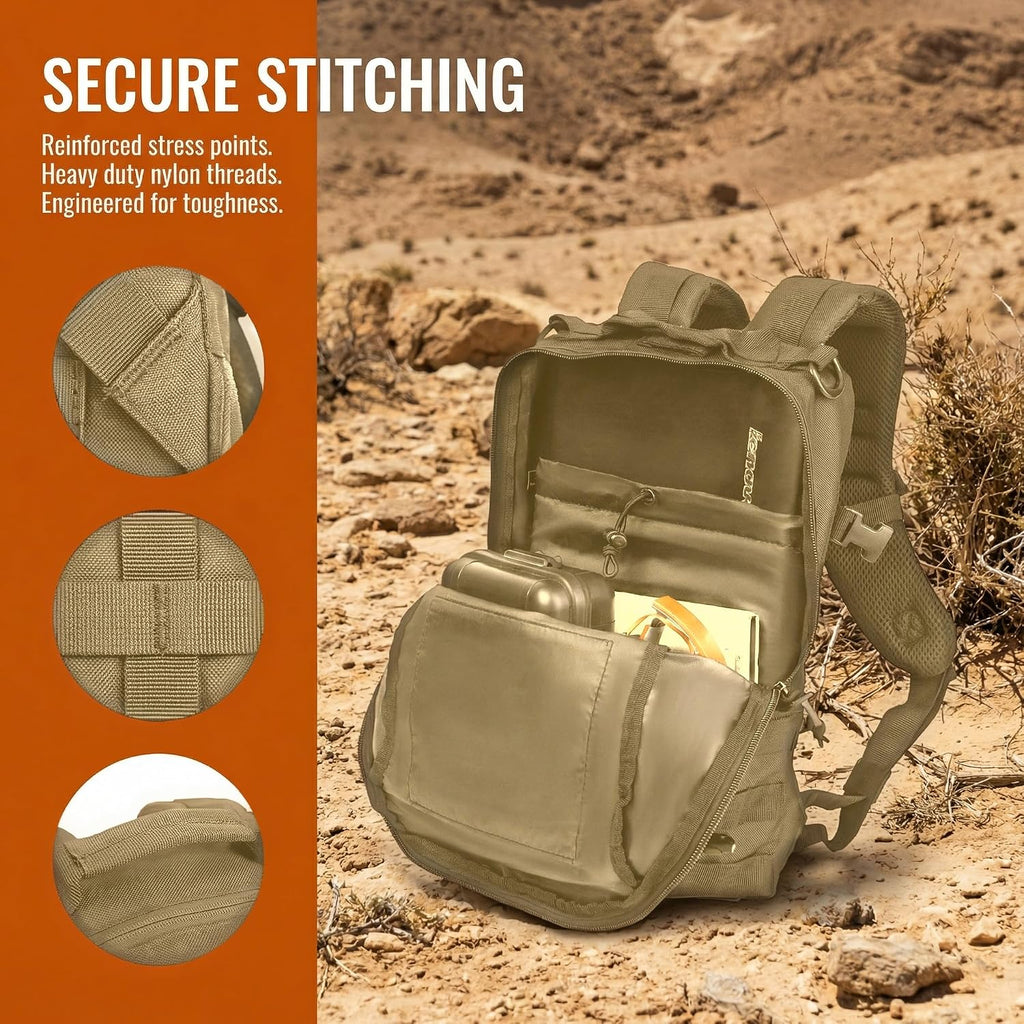 Small Tactical Hiking Backpack, 12L MOLLE Bookbag Daypack for Travel
