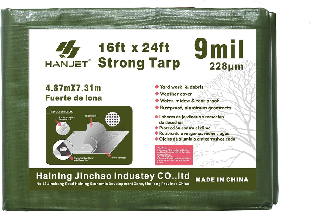 Thick Camping Tarp 12' x 20' 9-mil Shelter Waterproof Tarps for Boat Pool Green
