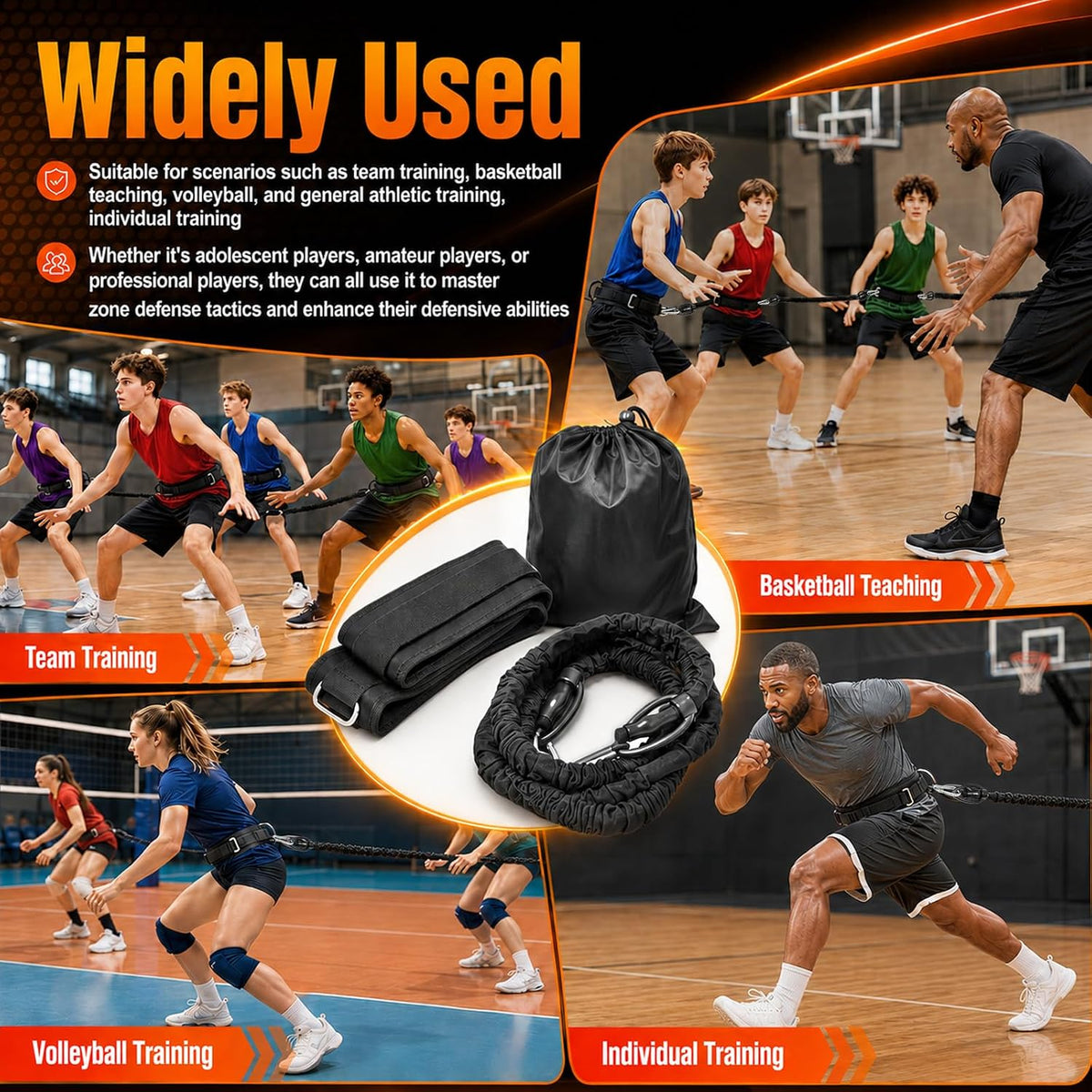 5 Sets Zone Defense Resistance Band Kit, with Adjustable Waist Strap