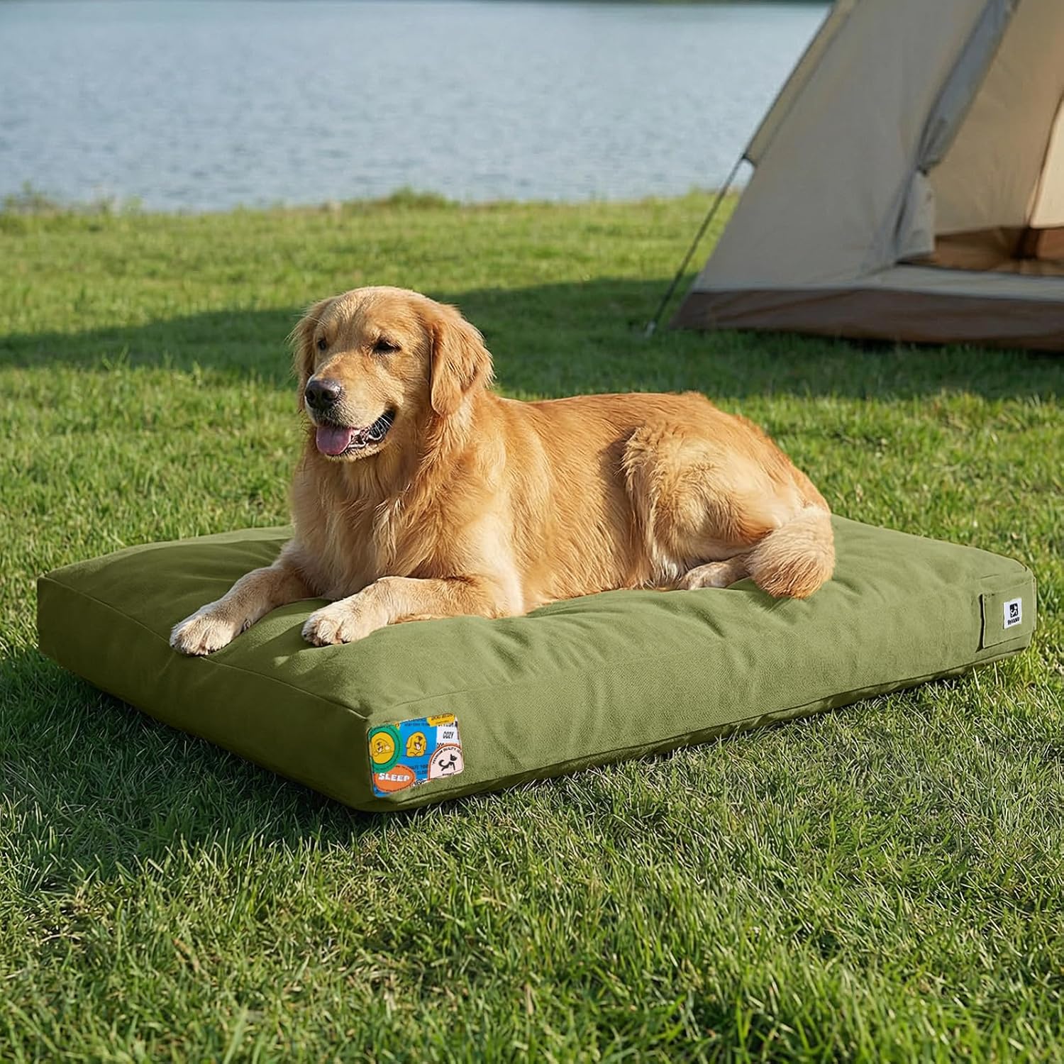 Sytopia 42 Inch Canvas Outdoor Dog Bed for Extra Large Dogs, Durable Dog Bed with Waterproof Machine Washable Removable Cover, Indoor Patio Pet Pad for Crate, Green