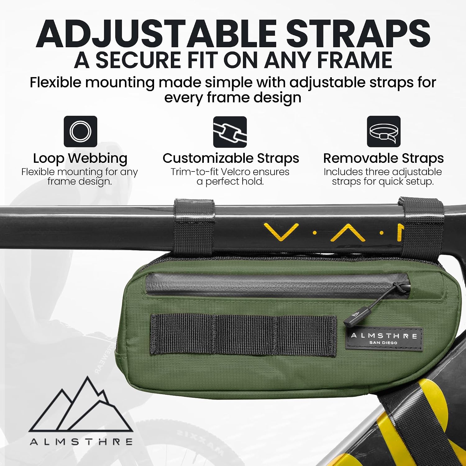 ALMSTHRE Bike Frame Bag | Weather-Resistant, Waterproof Zippers & Dual-Sided Access for Road, MTB, and Ebike Frames