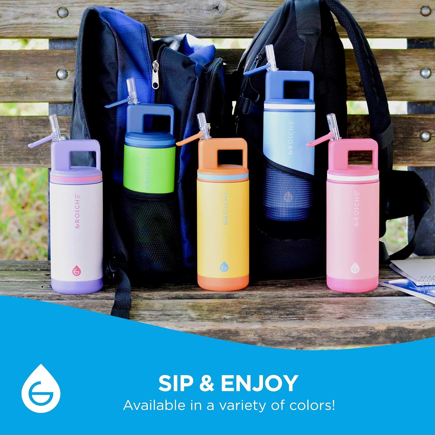 GROSCHE Alpine Flip 'N Sip Kids' Water Bottle with Straw, Dino Green, 16 oz