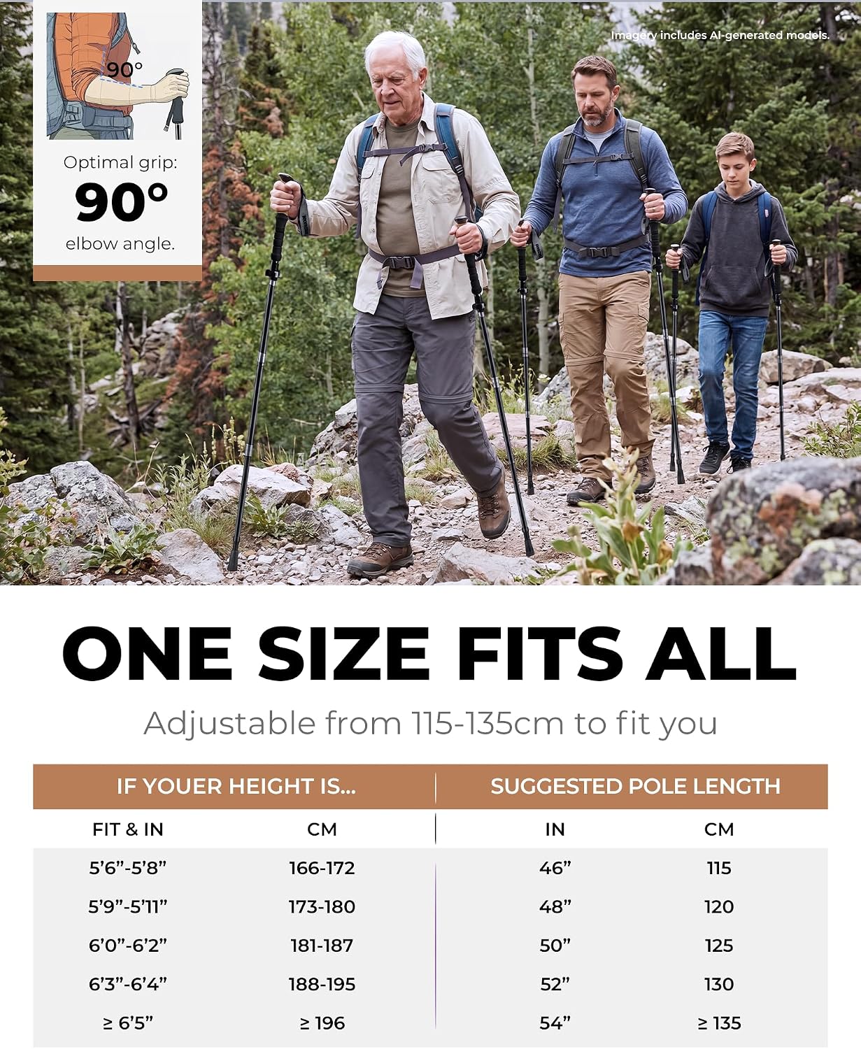 Trekking Poles for Hiking - Collapsible Lightweight 7075 Aluminum Hiking Poles (9.5 oz), Cork Grip Tri-Fold Walking Sticks for Seniors, Men & Women, Adjustable 43-53" (Set of 2)