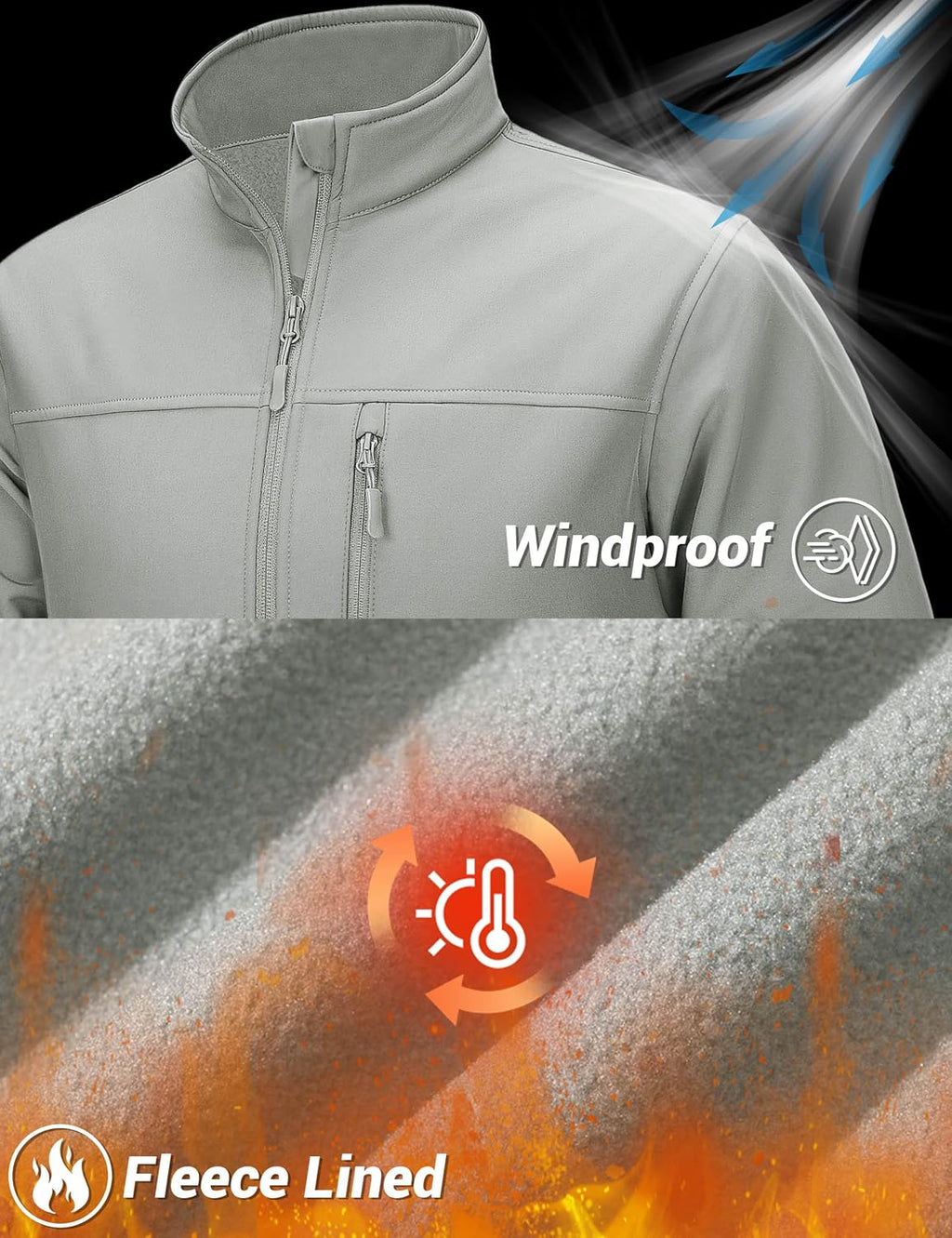 TACVASEN Mens Lightweight Softshell Jacket Fleece Waterproof Windbreaker