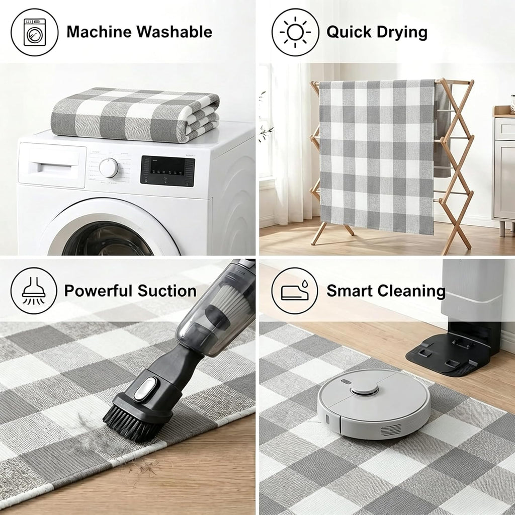 MUBIN Cotton Buffalo Plaid Rug, 3' x 5' Gray White Outdoor Rug Front Door Decorative Mat, Washable Doormat Hand-Woven Foldable Area Rug Layered Door Mats Rug for Front Porch, Entryway, Patio