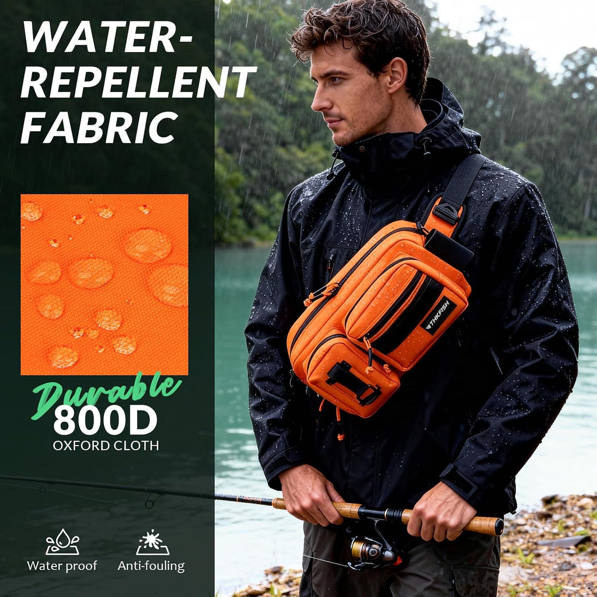 THKFISH Fishing Waist Pack - Waterproof Fanny Pack for Women & Men - Portable Sling Bag for Outdoor & Fly Fishing (ORANGE-LARGE)