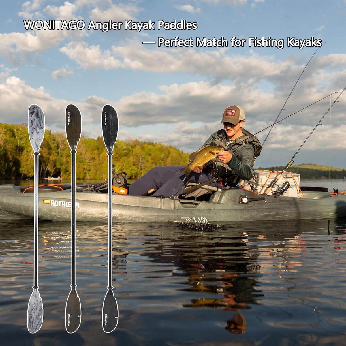 Angler Kayak Paddle Adjustable Fishing Kayak Oar with Paddle Leash