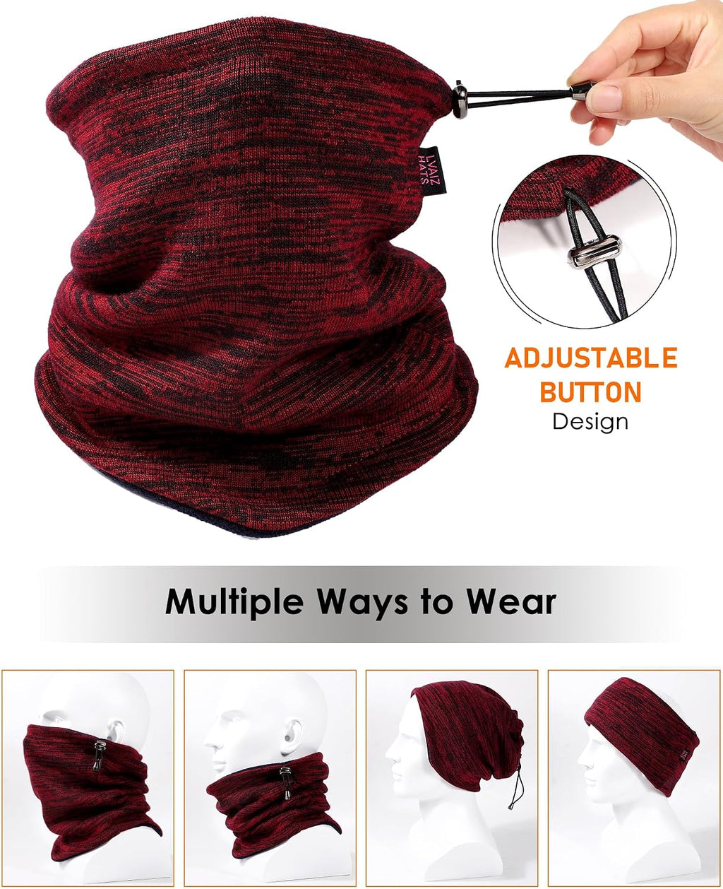 Winter Beanie Hat Scarf Set for Men Women Fleece Lined Warm Windproof Ski