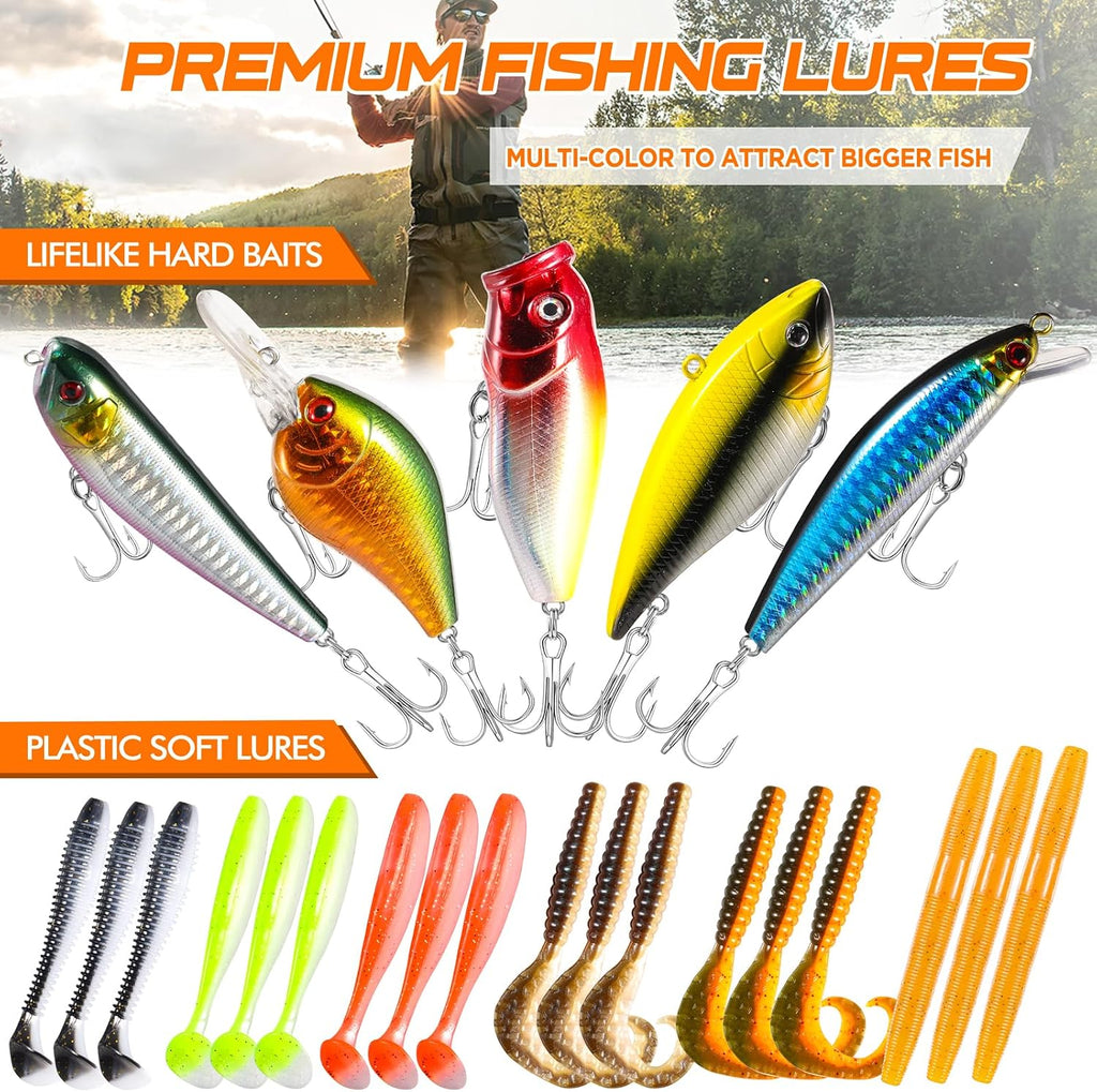 PLUSINNO Fishing Lures Tackle Box - Compact Fishing Gear for Bass Trout