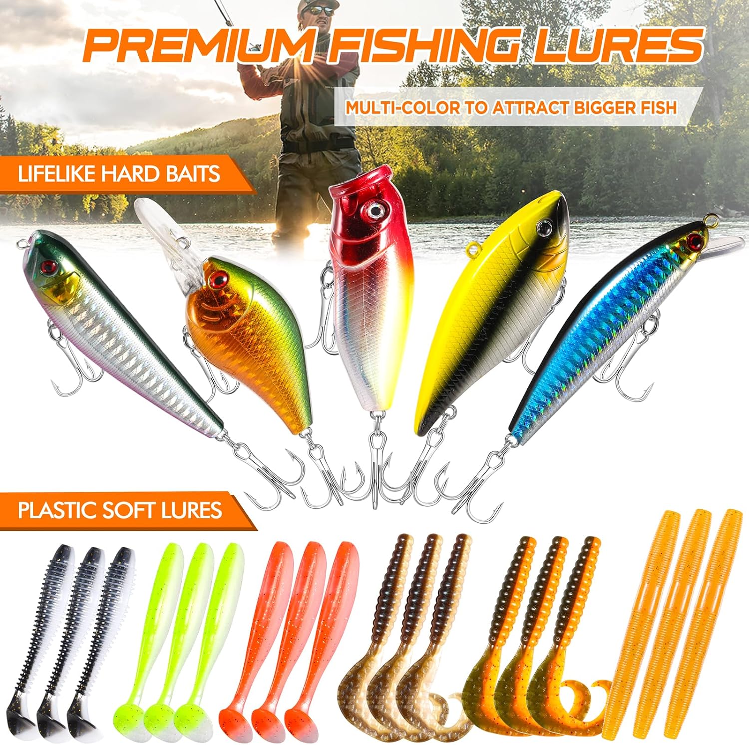 PLUSINNO Fishing Lures Tackle Box - Compact Fishing Gear for Bass Trout