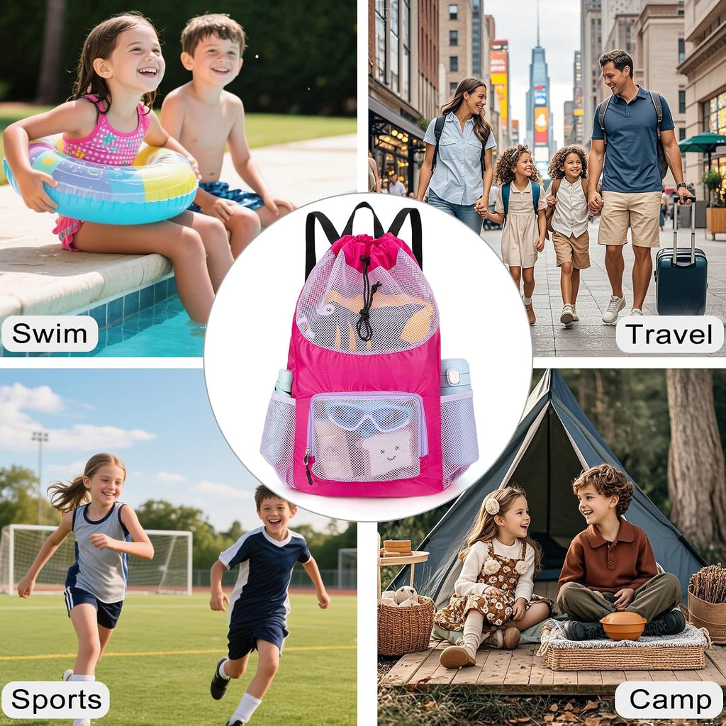 Swim Bag for Kids Mesh Drawstring Backpack for Girls Sport Gym Sackpack