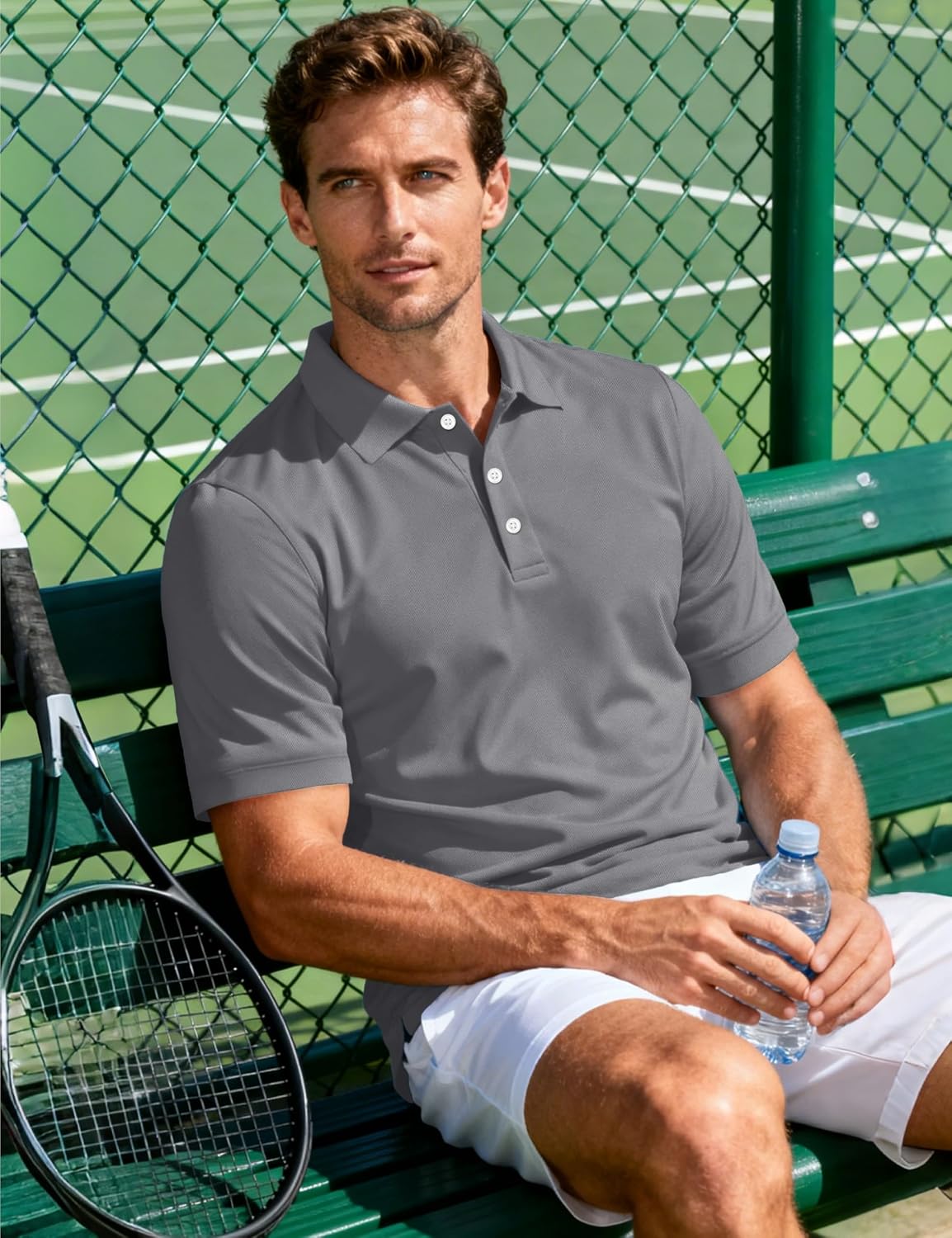 MAGCOMSEN Men's Polo Shirts 3 Buttons Casual Work T Shirts Quick Dry Short Sleeve Golf Shirt Pique Jersey Outdoor Performance
