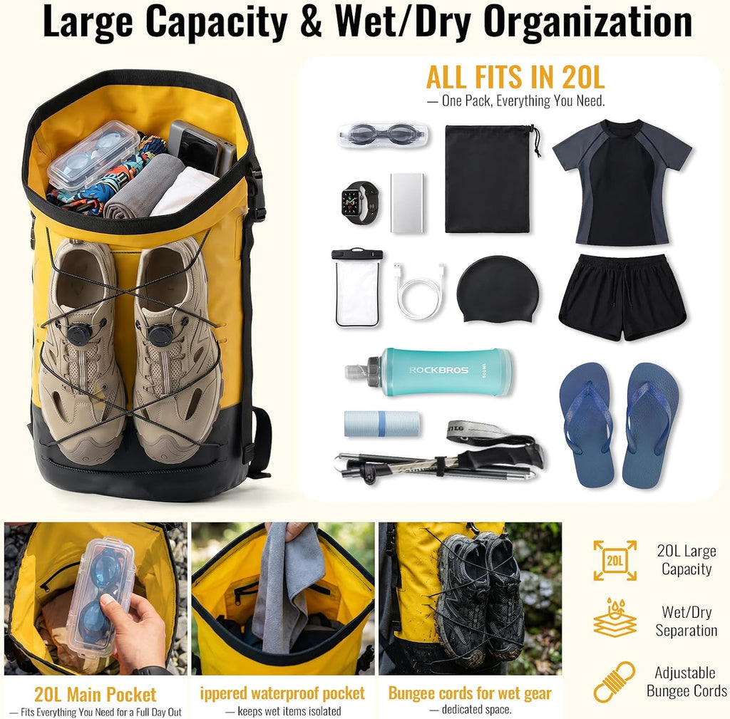 Dry Bag Waterproof Backpack 20L for Man & Woman, Roll Top Backpack