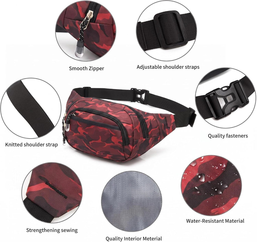 Large Fanny Pack for Men Women NSYOOMH, Crossbody Waist Bag 5-Zipper Pocket