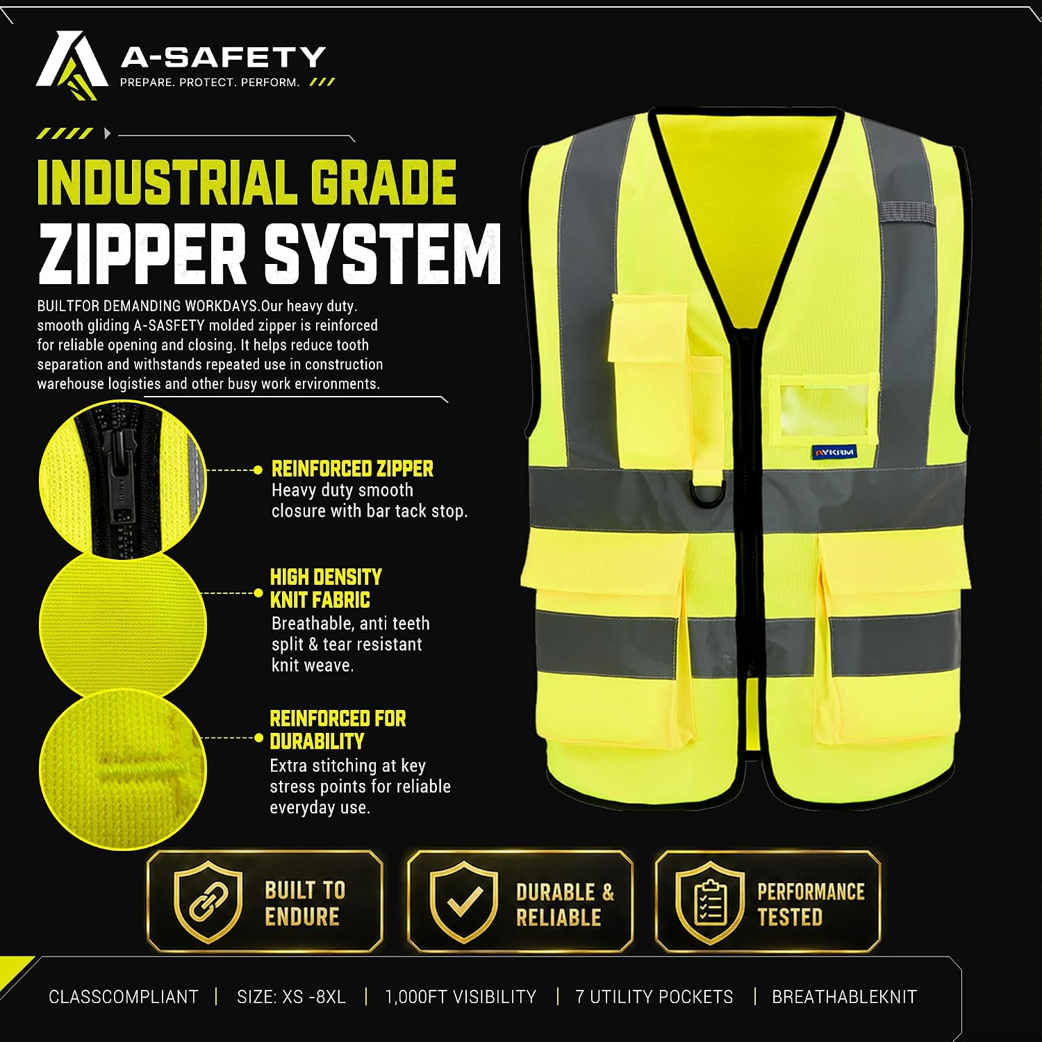 A-SAFETY High Visibility Reflective Safety Vest Customize Logo (XS-8XL)